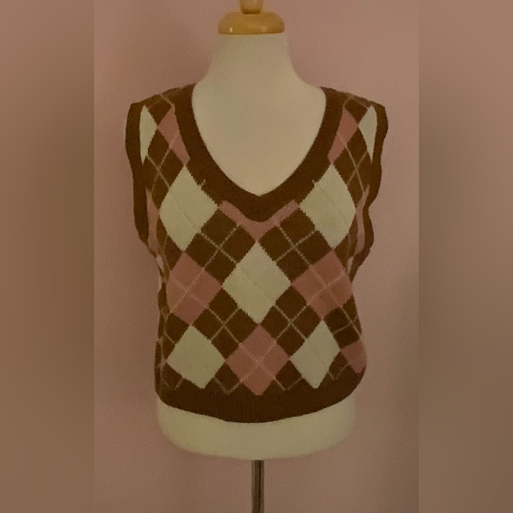 NOBO Brown and Pink Knit Sweater Vest
